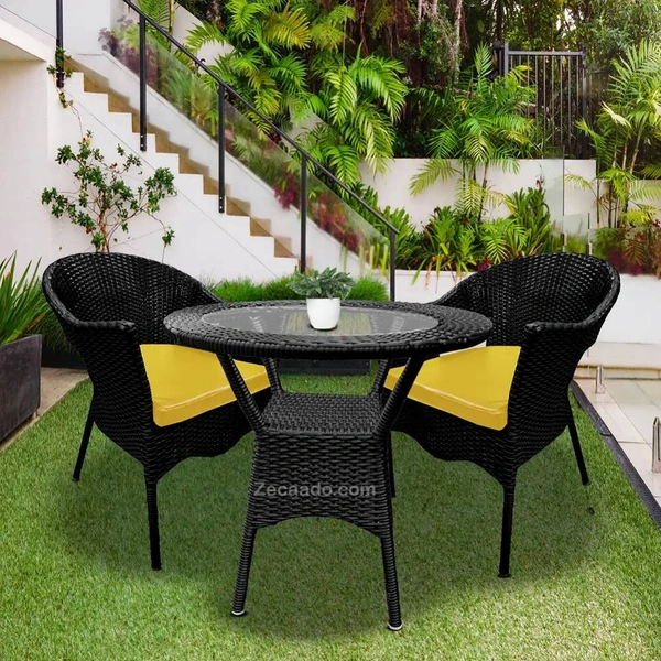 Zecado Aria 2 Seater Patio Dining Set with Yellow Cushions in Black Corduroy Finish - Black, Yellow