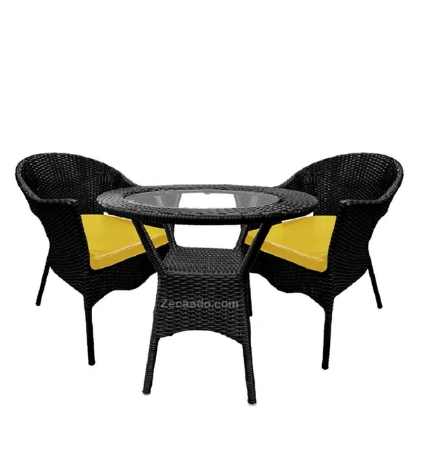 Zecado Aria 2 Seater Patio Dining Set with Yellow Cushions in Black Corduroy Finish - Black, Yellow