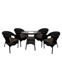 Zecado Aria 4 Seater Patio Dining Set with Brown Cushions in Black Corduroy Finish - Black, Black