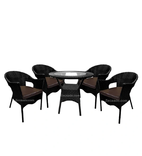 Zecado Aria 4 Seater Patio Dining Set with Brown Cushions in Black Corduroy Finish - Black, Black