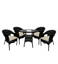 Zecado Aria 4 Seater Patio Dining Set with Off-White Cushions in Black Corduroy Finish - Black, Off-White