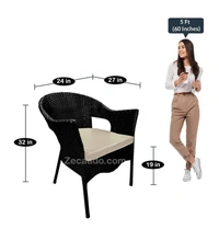 Zecado Aria 2 Seater Patio Dining Set with Off-White Cushions in Black Corduroy Finish - Black