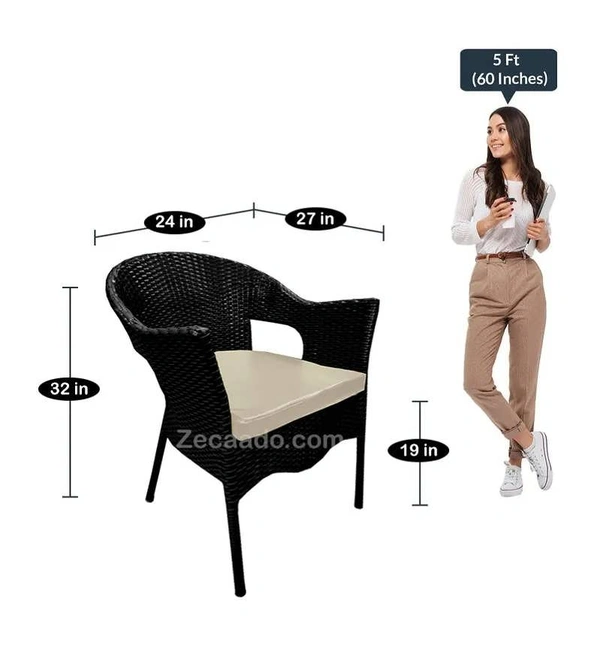 Zecado Aria 2 Seater Patio Dining Set with Off-White Cushions in Black Corduroy Finish - Black