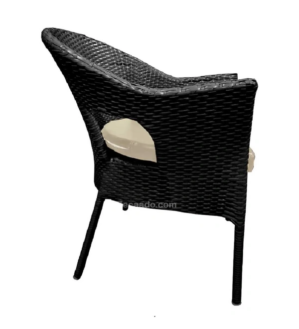 Zecado Aria 2 Seater Patio Dining Set with Off-White Cushions in Black Corduroy Finish - Black