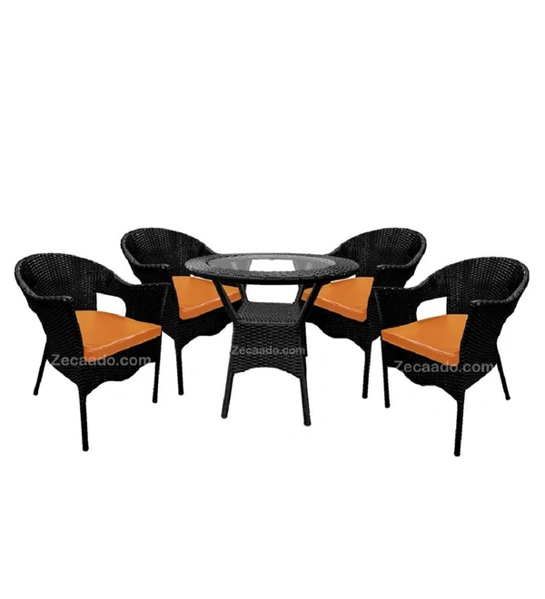 Zecado Aria 4 Seater Patio Dining Set with Orange Cushions in Black Corduroy Finish - Black, Orange