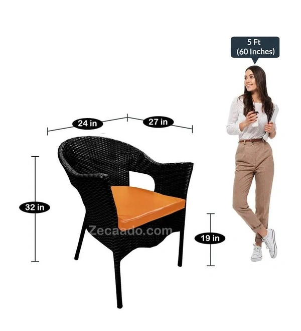 Zecado Aria 2 Seater Patio Dining Set with Orange Cushions in Black Corduroy Finish - Black, Orange