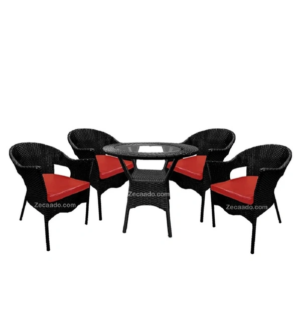Zecado Aria 4 Seater Patio Dining Set with Red Cushions in Black Corduroy Finish - Black, Red