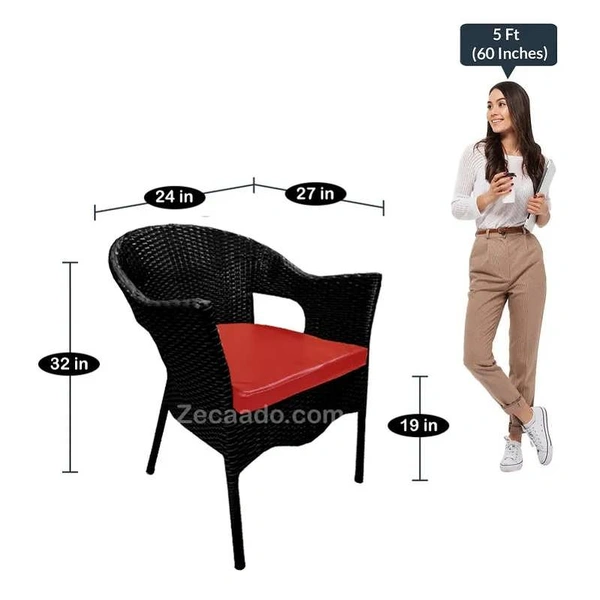 Zecado Aria 4 Seater Patio Dining Set with Red Cushions in Black Corduroy Finish - Black, Red