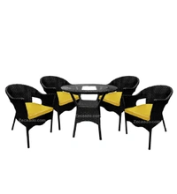 Zecado Aria 4 Seater Patio Dining Set with Yellow Cushions in Black Corduroy Finish - Black, Yellow