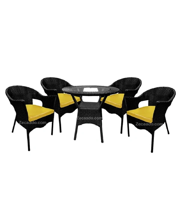 Zecado Aria 4 Seater Patio Dining Set with Yellow Cushions in Black Corduroy Finish - Black, Yellow