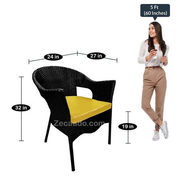 Zecado Aria 2 Seater Patio Dining Set with Yellow Cushions in Black Corduroy Finish - Black, Yellow