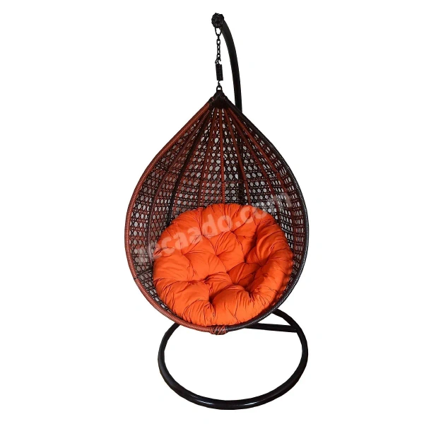 Zecado Bucket Swing Chair for Garden & Outdoor in Brown & Tan, Dual Tone with Orange Cushion - Brown