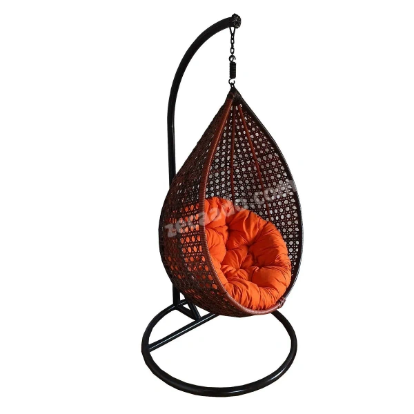 Zecado Bucket Swing Chair for Garden & Outdoor in Brown & Tan, Dual Tone with Orange Cushion - Brown