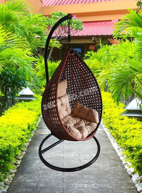 Zecado Bucket Swing Chair for Garden & Outdoor in Brown & Tan, Dual Tone with Fawn Sofa Cushion - Tan