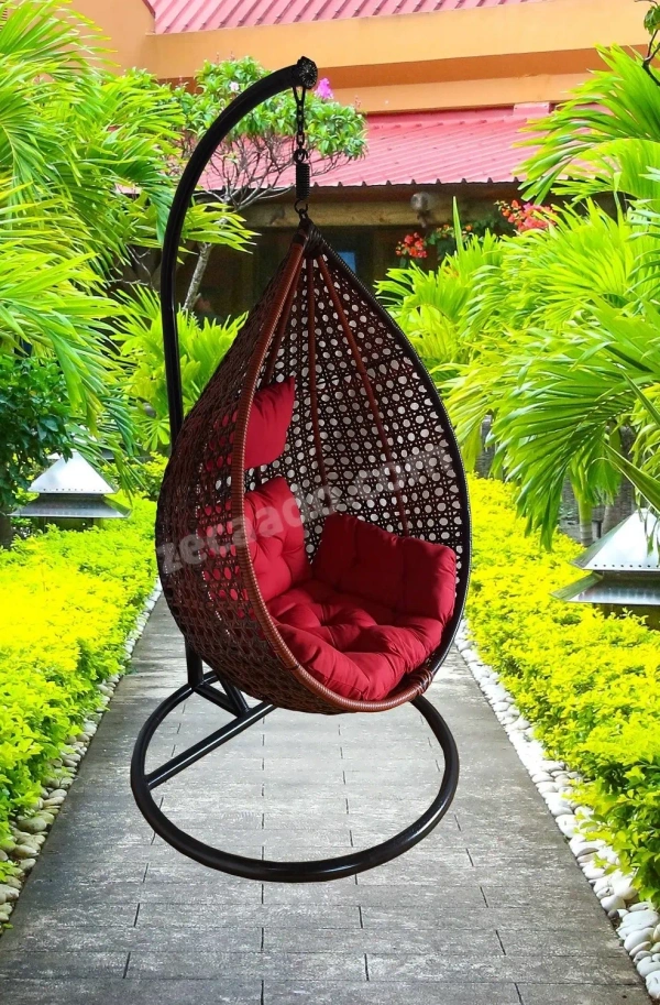 Zecado Bucket Swing Chair for Garden & Outdoor in Brown & Tan, Dual Tone with Red Sofa Cushion - Brown