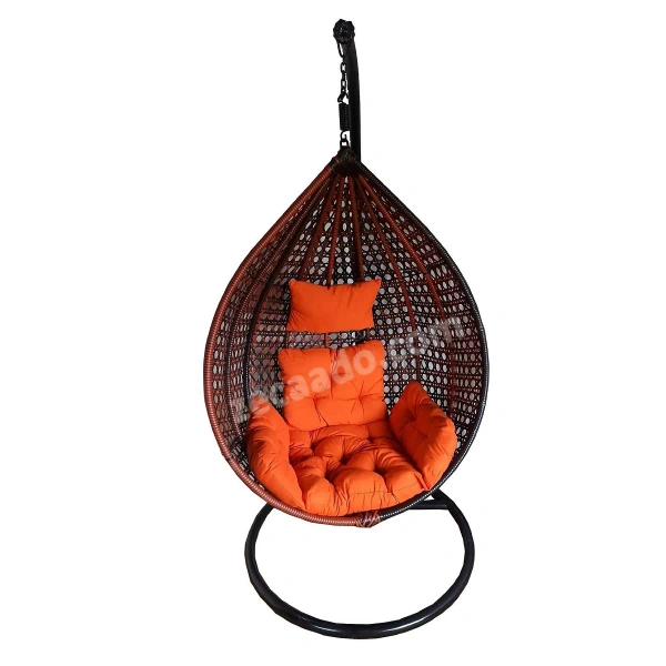 Zecado Bucket Swing Chair for Garden & Outdoor in Brown & Tan, Dual Tone with Orange Sofa Cushion - Tan