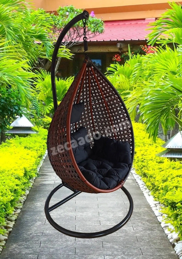 Zecado Bucket Swing Chair for Garden & Outdoor in Brown & Tan, Dual Tone with Black Sofa Cushion - Tan