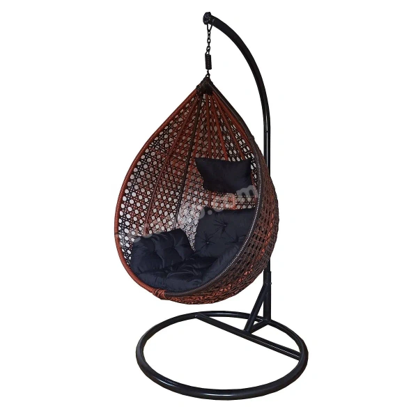 Zecado Bucket Swing Chair for Garden & Outdoor in Brown & Tan, Dual Tone with Black Sofa Cushion - Tan