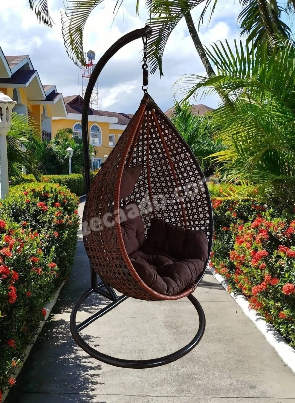 Zecado Bucket Swing Chair for Garden & Outdoor in Brown & Tan, Dual Tone with Brown Sofa Cushion - Tan