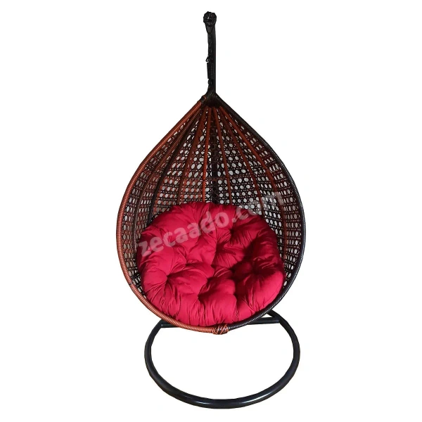 Zecado Bucket Swing Chair for Garden & Outdoor in Brown & Tan, Dual Tone with Red Cushion - Red