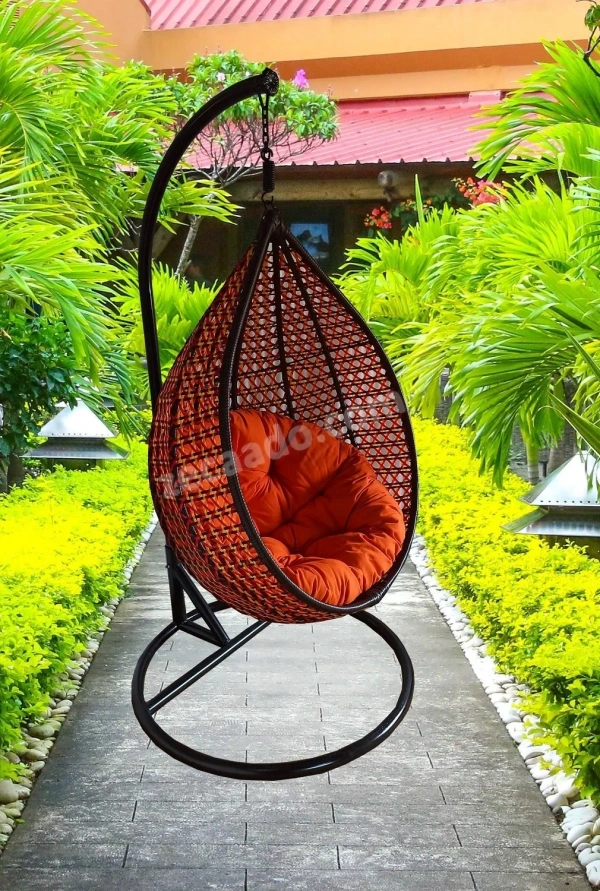 Zecado Bucket Swing Chair for Garden & Outdoor in Multi Color with Orange Cushion - Orange