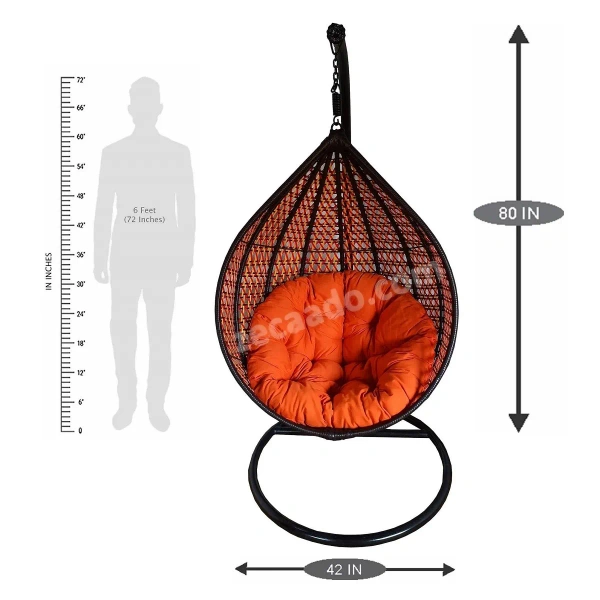 Zecado Bucket Swing Chair for Garden & Outdoor in Multi Color with Orange Cushion - Orange