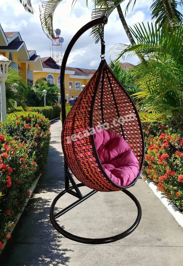 Zecado Bucket Swing Chair for Garden & Outdoor in Multi Colors with Pink Cushion - Multicolour