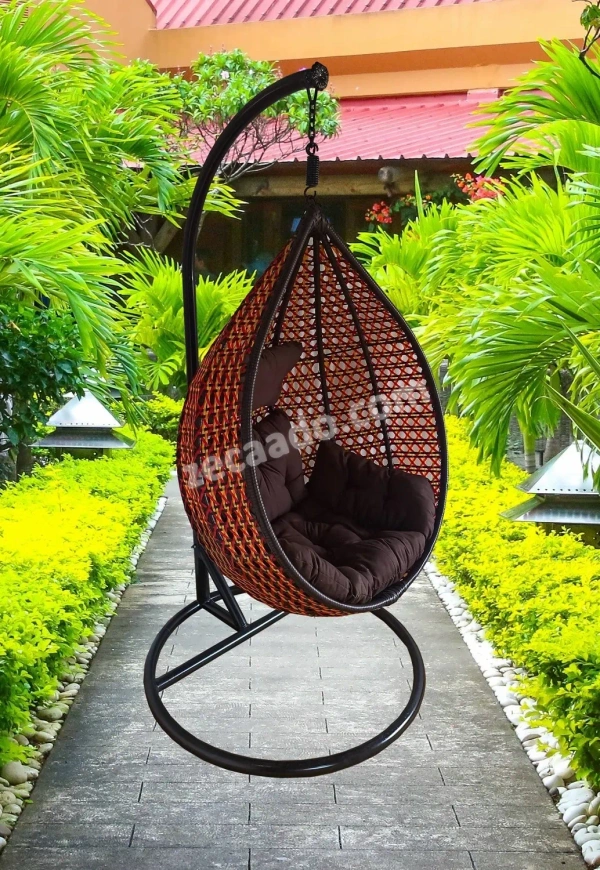 Zecado Bucket Swing Chair for Garden & Outdoor in Multi Color with Brown Sofa Cushion - Multicolour Brown