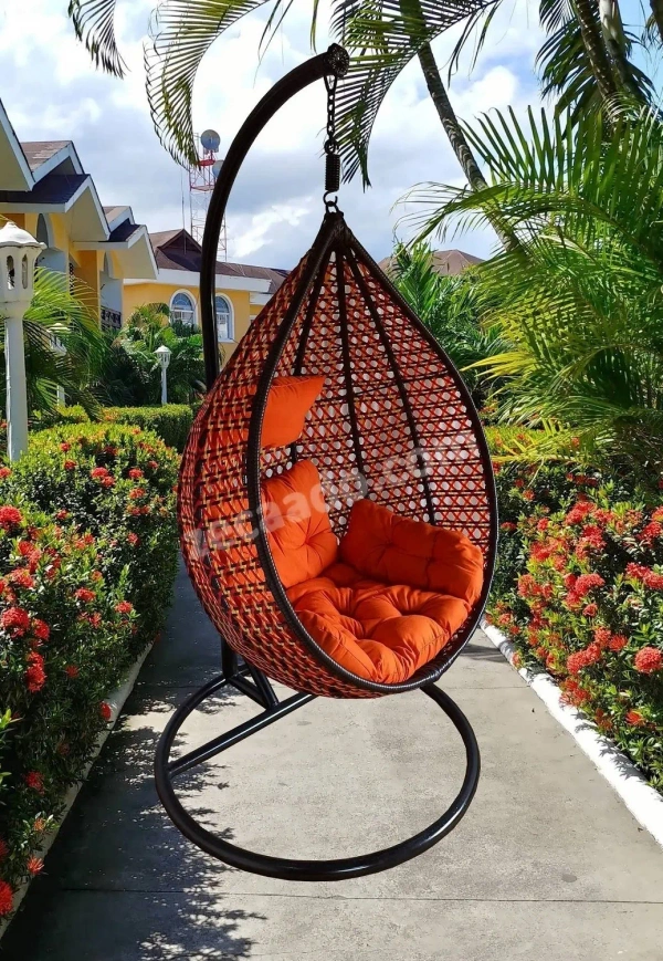 Zecado Bucket Swing Chair for Garden & Outdoor in Multi Colors with Orange Sofa Cushion - Orange
