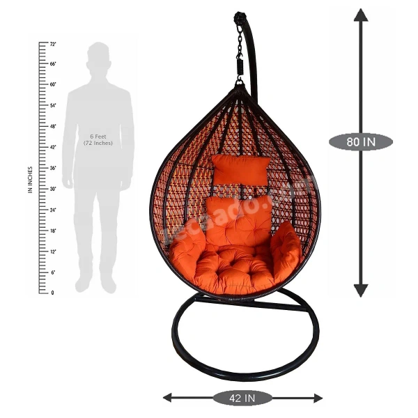 Zecado Bucket Swing Chair for Garden & Outdoor in Multi Colors with Orange Sofa Cushion - Orange