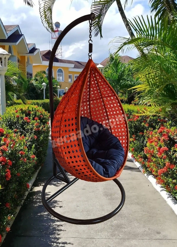 Zecado Bucket Swing Chair for Garden & Outdoor in Orange with Blue Cushion - Orange