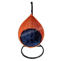 Zecado Bucket Swing Chair for Garden & Outdoor in Orange with Blue Cushion - Blue