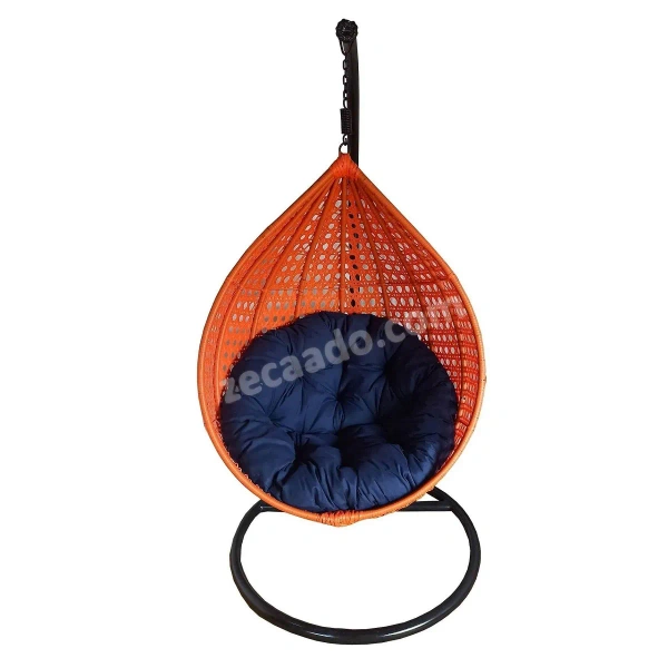 Zecado Bucket Swing Chair for Garden & Outdoor in Orange with Blue Cushion - Orange