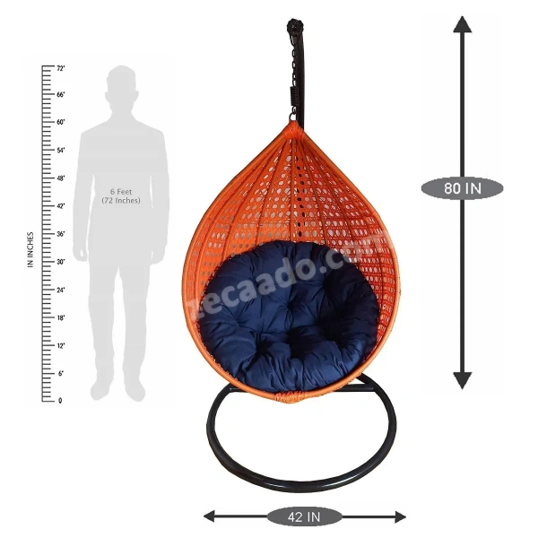 Zecado Bucket Swing Chair for Garden & Outdoor in Orange with Blue Cushion - Orange