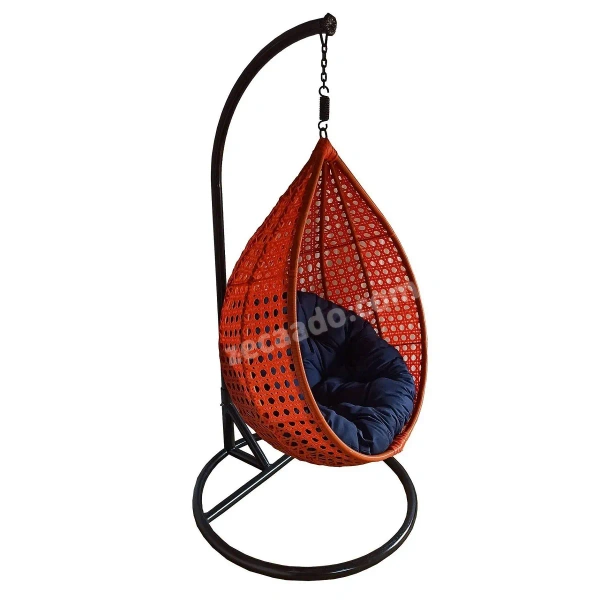 Zecado Bucket Swing Chair for Garden & Outdoor in Orange with Blue Cushion - Orange