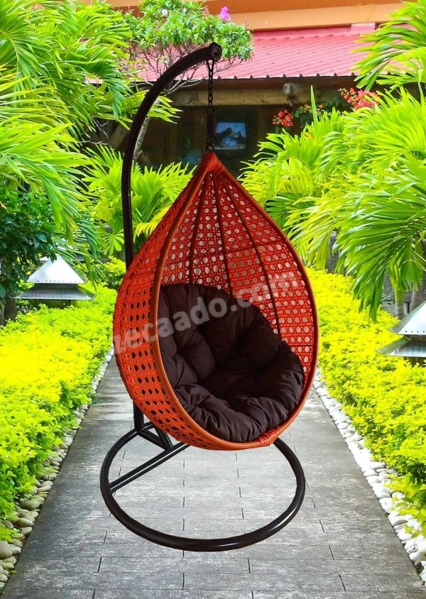 Zecado Bucket Swing Chair for Garden & Outdoor in Orange with Brown Cushion - Brown