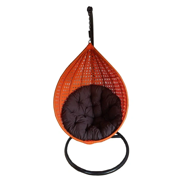 Zecado Bucket Swing Chair for Garden & Outdoor in Orange with Brown Cushion - Brown