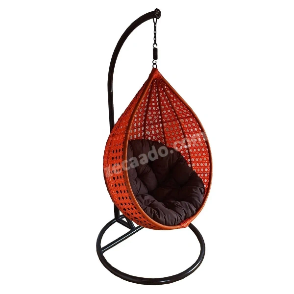 Zecado Bucket Swing Chair for Garden & Outdoor in Orange with Brown Cushion - Brown