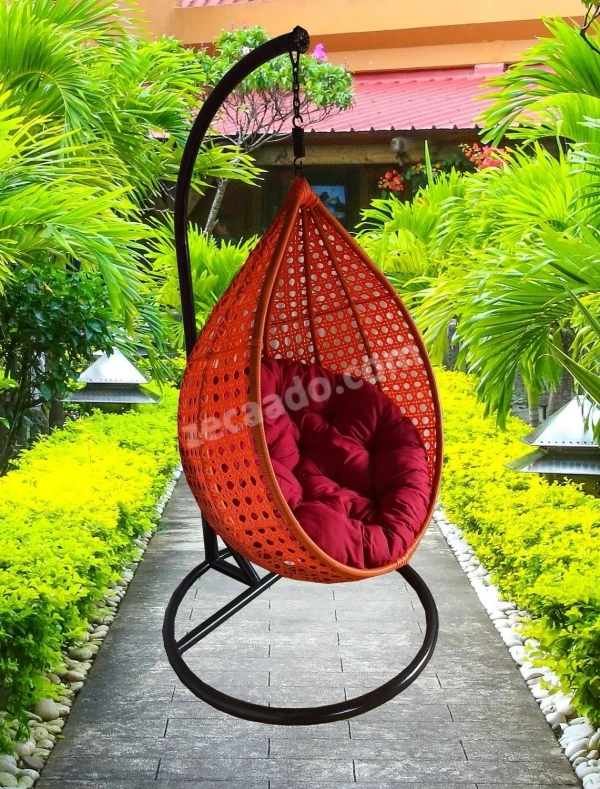 Zecado Bucket Swing Chair for Garden & Outdoor in Orange with Red Cushion - Orange