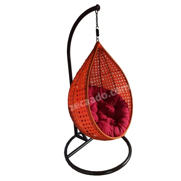 Zecado Bucket Swing Chair for Garden & Outdoor in Orange with Red Cushion - Orange