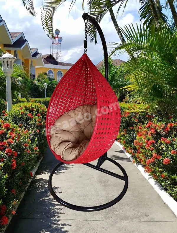 Zecado Bucket Swing Chair for Garden & Outdoor in Red with Fawn Cushion - Black