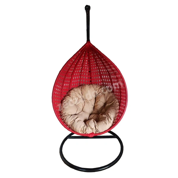 Zecado Bucket Swing Chair for Garden & Outdoor in Red with Fawn Cushion - Black