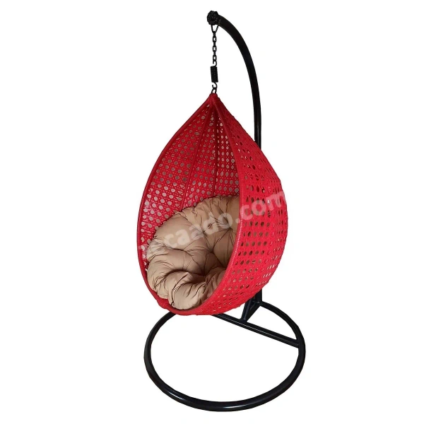 Zecado Bucket Swing Chair for Garden & Outdoor in Red with Fawn Cushion - Black