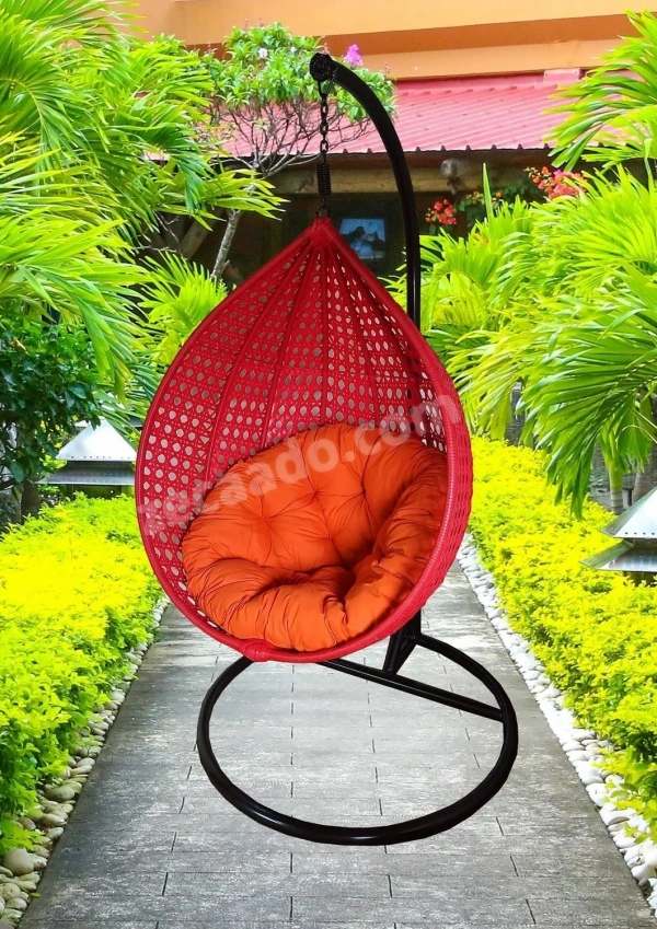 Zecado Bucket Swing Chair for Garden & Outdoor in Red with Orange Cushion - Red