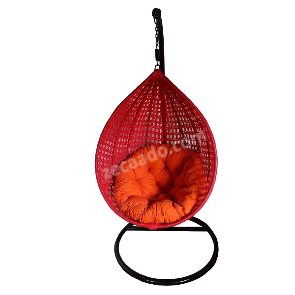 Zecado Bucket Swing Chair for Garden & Outdoor in Red with Orange Cushion - Red