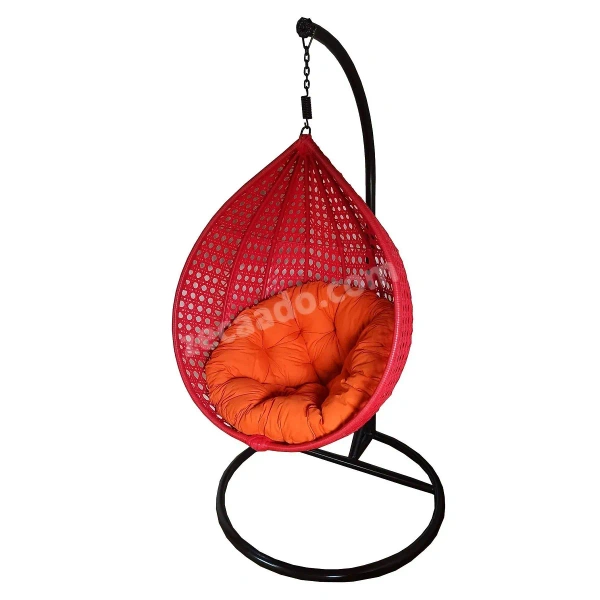 Zecado Bucket Swing Chair for Garden & Outdoor in Red with Orange Cushion - Red