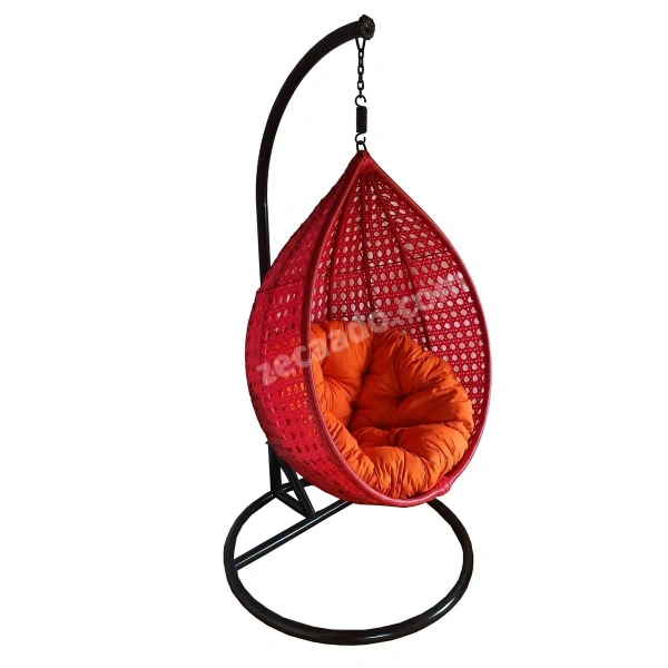 Zecado Bucket Swing Chair for Garden & Outdoor in Red with Orange Cushion - Red