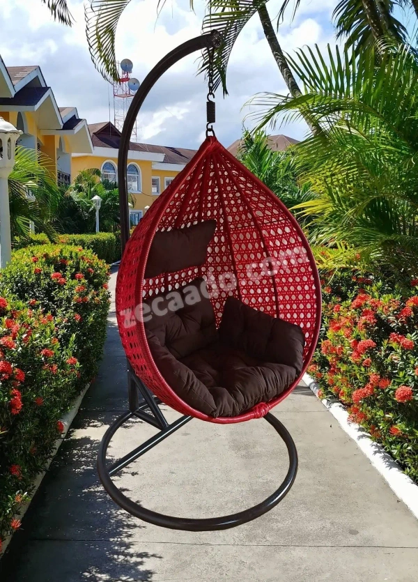 Zecado Bucket Swing Chair for Garden & Outdoor in Red with Brown Sofa Cushion - Black