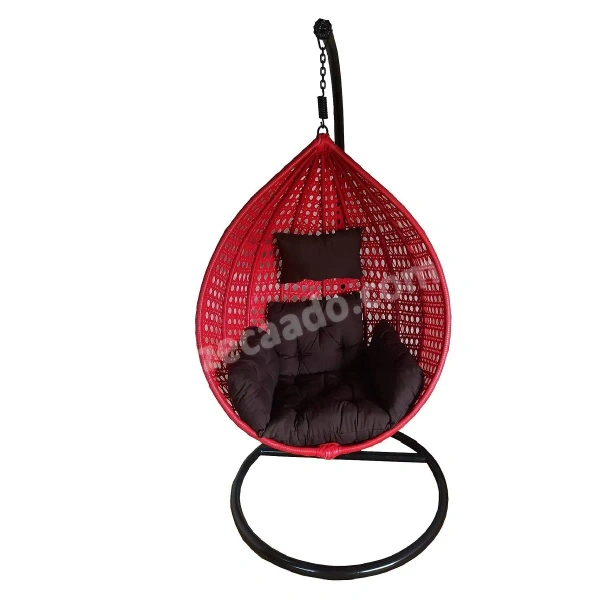 Zecado Bucket Swing Chair for Garden & Outdoor in Red with Brown Sofa Cushion - Black