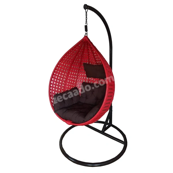 Zecado Bucket Swing Chair for Garden & Outdoor in Red with Brown Sofa Cushion - Black